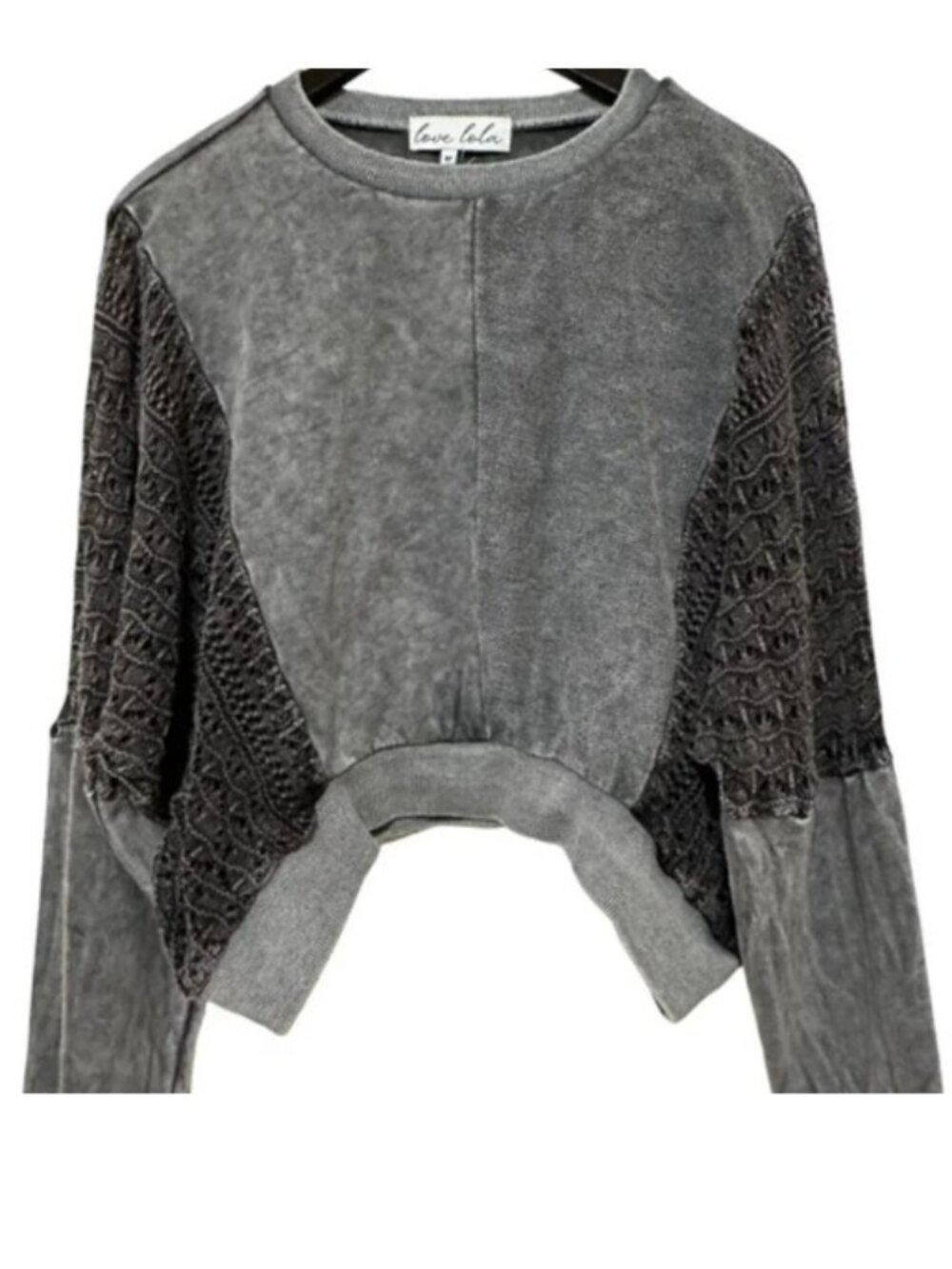 🛍️ NWT Love Lola Boho Mixed Media Crochet Crop Crewneck- Size Medium